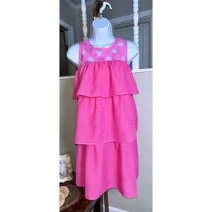 New Umgee Women's Dress pink plaid gingham with lattice neckline Medium